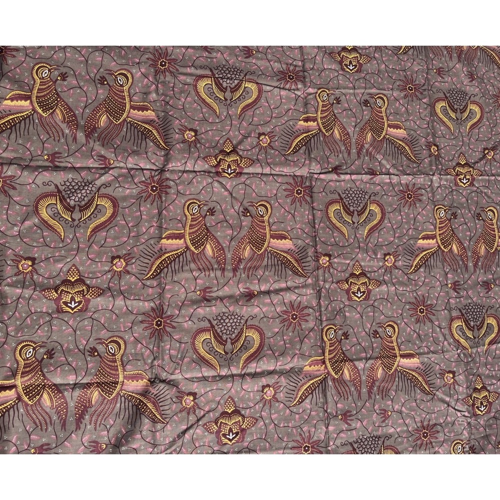 Indonesian Batik Fabric Bird Floral Cotton Maroon Yellow Guaranteed Dutch Java